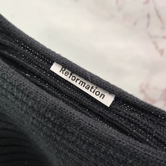 Reformation Sweater Womens Small Black Cropped Ribbed Organic Cotton Cort - Picture 3 of 10